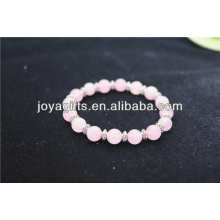 Perle quartz rose naturel perlé avec bracelet en alliage d&#39;argent